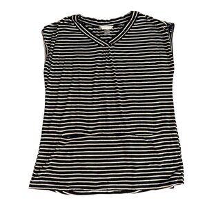 Christopher & Banks Capped Sleeved Striped Blouse-Black/White-Large-GUC